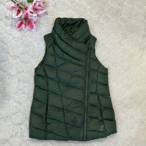 LL Bean Military Green DownTek Asymmetrical Zip Puffer Vest - Water Repellent